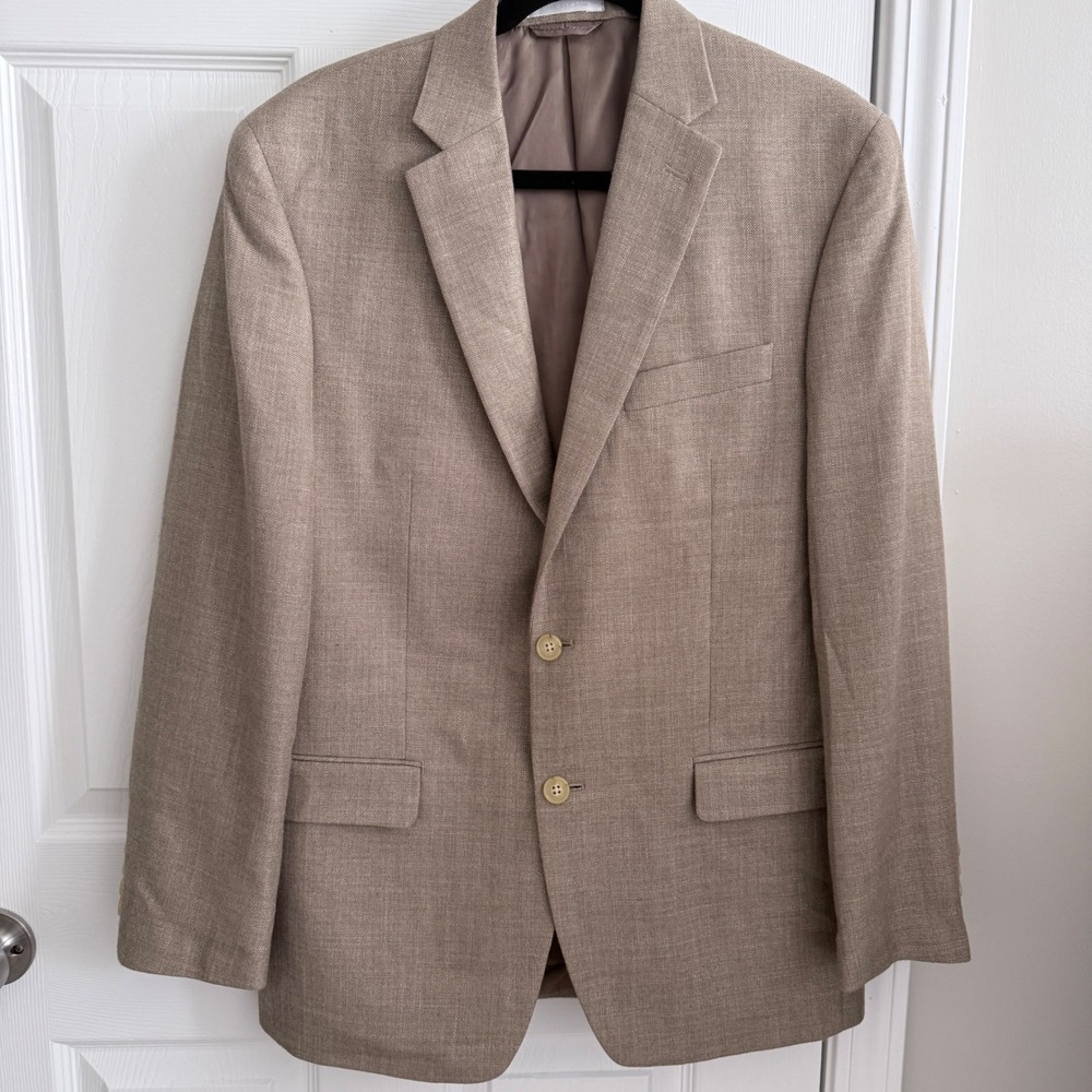 Lauren Ralph Lauren Blazer Mens 39R Tan Linen Blend Sport Coat Two Button Jacket